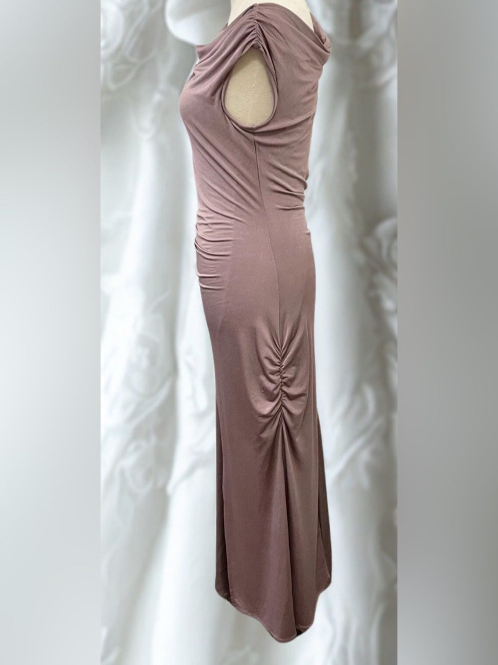 NWT Anthropologie Asymmetrical Slim Midi Dress – Mauve/ Taupe, Size L - Picture 6 of 8